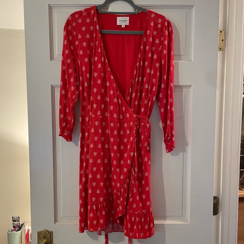 Sezane red wrap dress